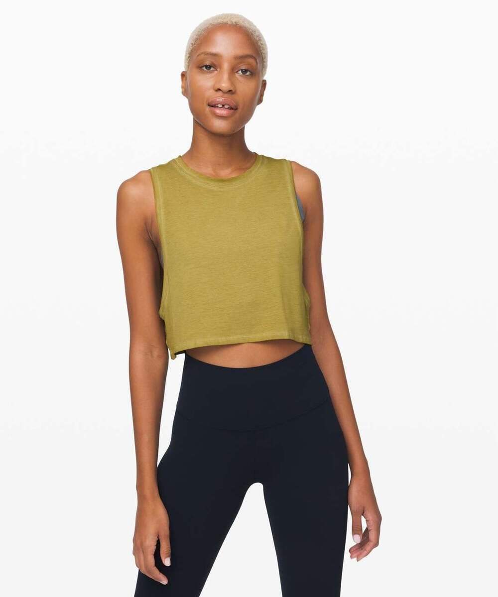 Lululemon Muscle Love Crop Tank Washed Grape Leaf Fade Mustard Yellow Sz M
